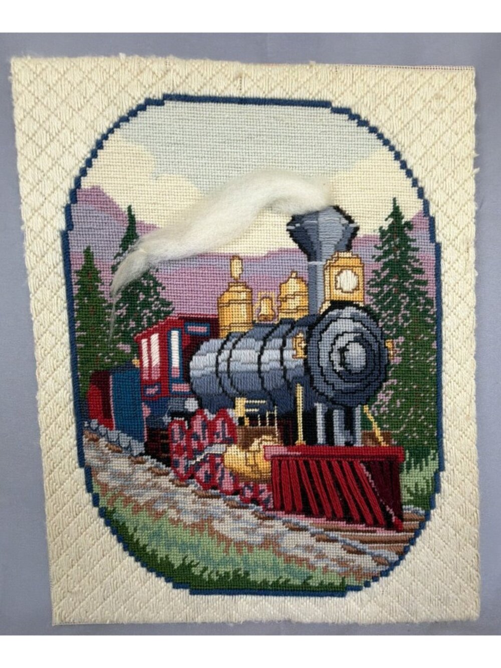 Locomotive Train Sunset "Mountain Express" 11" x 14" Needlepoint #6528 Wall Hang